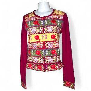 Sleeping on Snow Embroidered Floral Cardigan Sweater | Size M | Boho Wool Blend